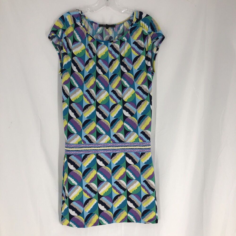 BCBG MAXAZRIA CYAN COMBO Mini Dress CAP SLEEVE PRINTED XS